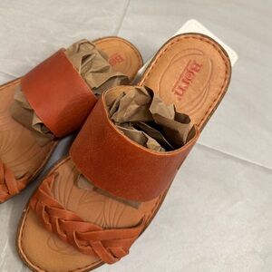 Børn BRN Morena Braided Leather Slide Sandals Brown Comfort Casual